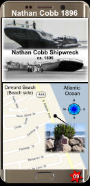 N S E W Ormond Beach (Beach side) Atlantic  Ocean Nathan Cobb Shipwreck ca. 1896 Nathan Cobb 1896 09